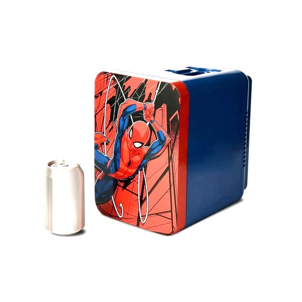 Marvel Spiderman Blue Red 6 Can Mini Fridge Thermoelectric Cooler 4 Liter New